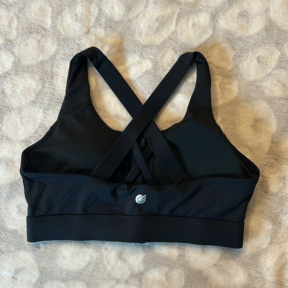 Zip Front Sports Bra Black Size Medium Strappy back - Picture 4 of 8